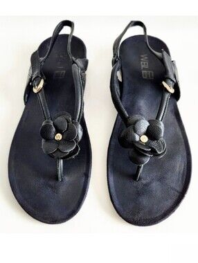 Dr. Andrew Weil 1st Ray Flexor Zone Black Leather Sandals With Tea Roses, Sz 10